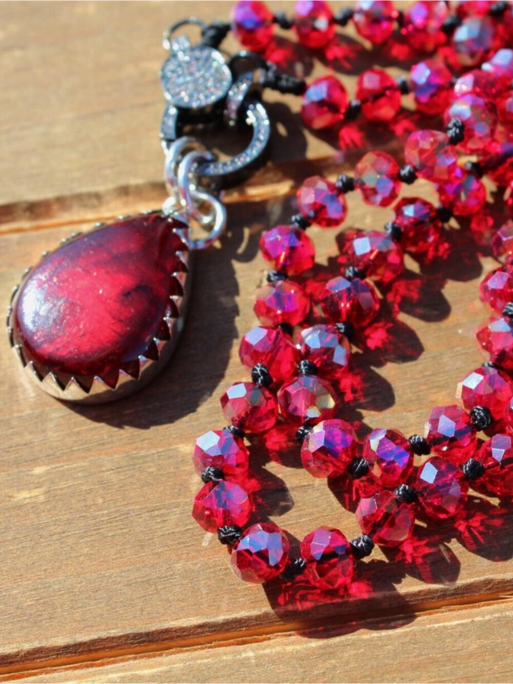 Red Austrian Crystal Necklace Teardrop Pendant